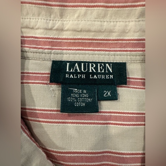 Lauren Ralph Lauren  Cotton Pin Stripe Button Front Shirt Blouse SZ 2X Military - Picture 4 of 7
